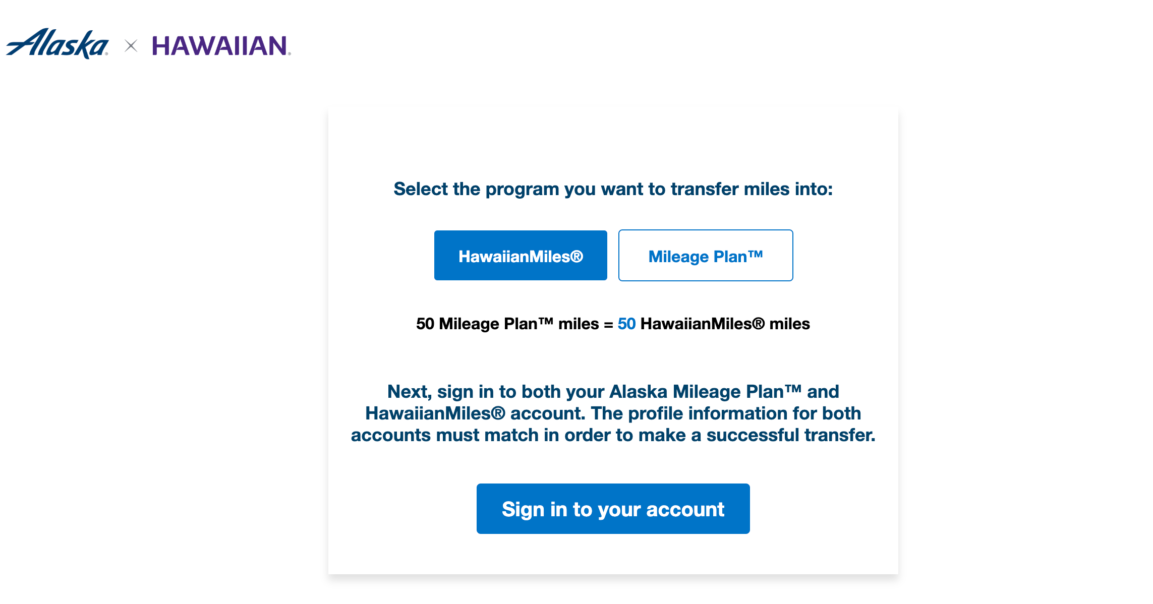 Alaska/Hawaiian transfer